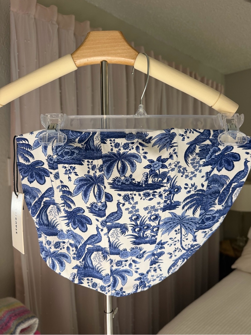 STAUD Blue and White Tropical Print Bikini Bottom